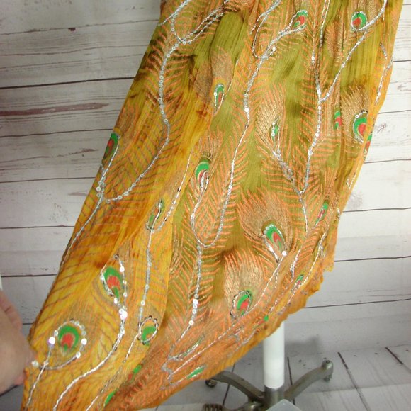 Brown Green Orange Yellow Sequin Peacock Skirt - Picture 16 of 16
